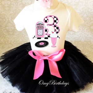 Birthday Sock Hop 50's Fifties Poodle Skirt Retro Jukebox Black Pink 3rd Third age 3 Shirt & Tutu Set Girl Outfit Party Dress Headband