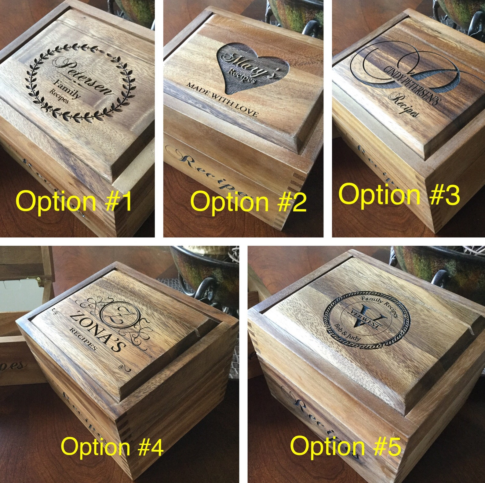 Personalized Wood Recipe Box Engraved Recipe Box Custom Wood Etsy
