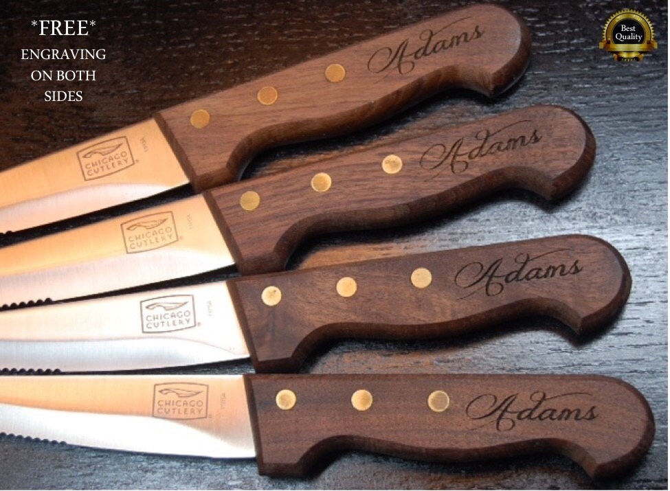 Steak Knife Set of 4 Personalized Steak Knives Wood Handle Etsy