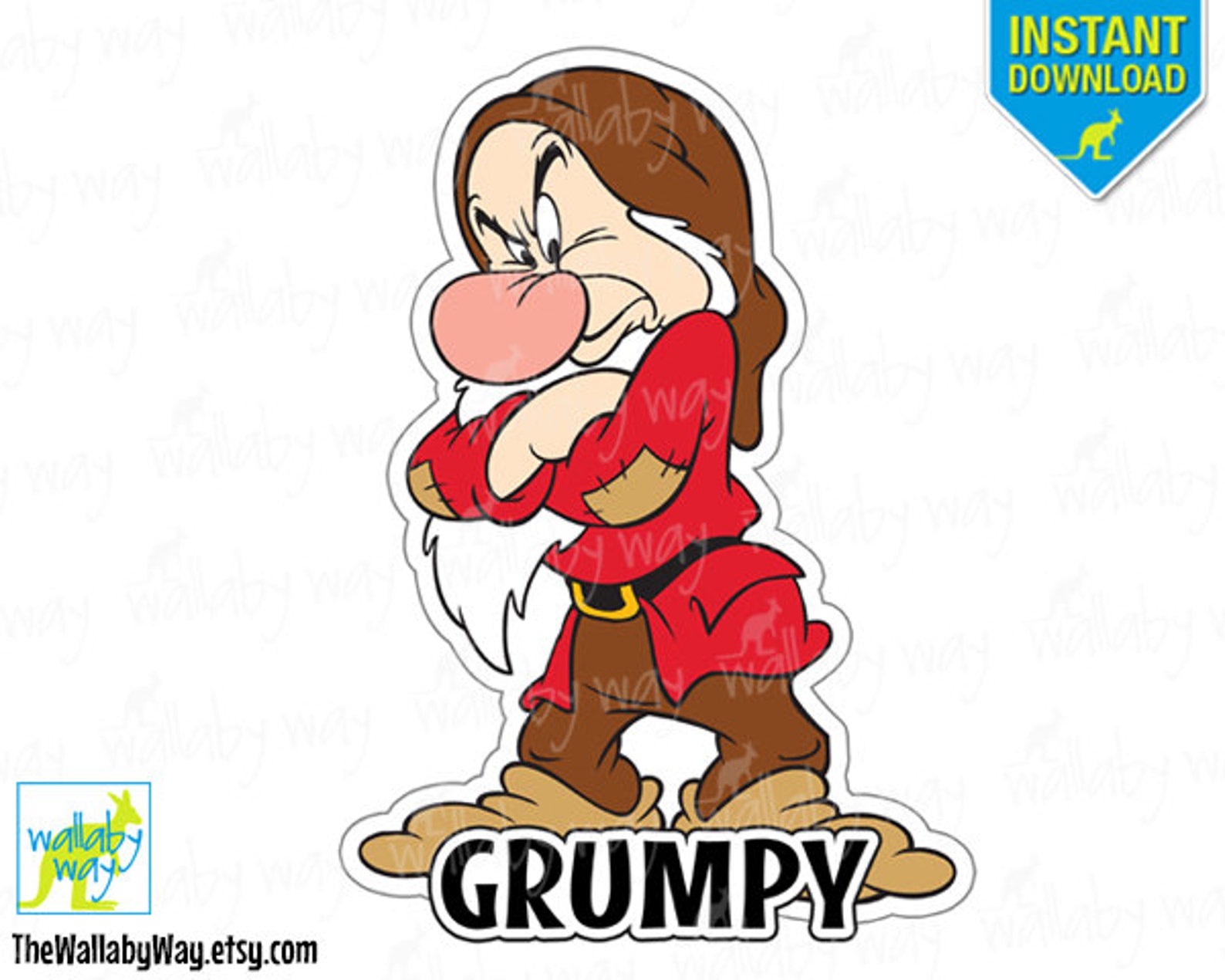 Grumpy Snow White & the 7 Dwarfs Printable Iron On Transfer or Use as C...