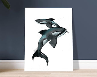 Orca Deep Sea Watercolor Print | Vibrant Whale Ocean Wall Art (Giclée Poster)