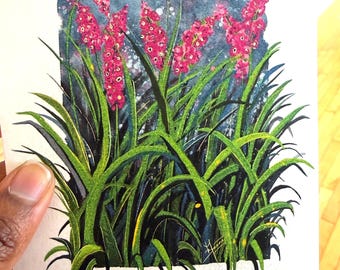 Purple flowers hand painted watercolor