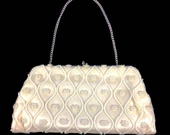 Vintage Debbie Embroidered Pearl and Bead Evening Clutch