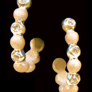 Huggie Earrings- Small Hoops- Sterling Silver with Dots of Diamonds. Can be made for you in any metal and stone.