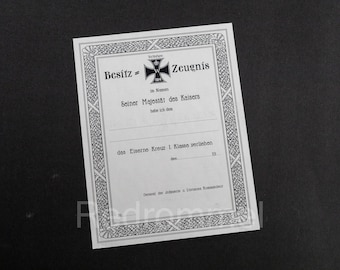 WW1 German Iron Cross 1st Class Document