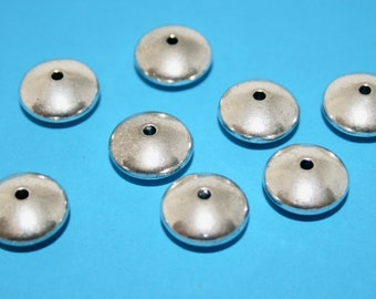 Pewter Round Saucer Disc 12 Beads   (7 x 11 mm)