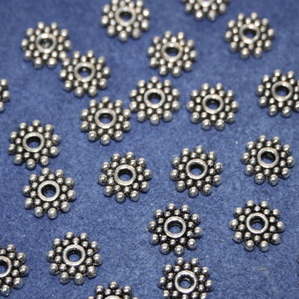 Pewter Beads Flower Design 25 Beads   (8 mm)
