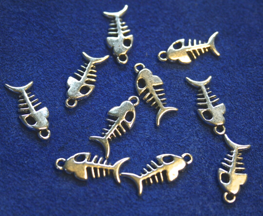 Pewter Fish Bones 10 Charms 17mm Etsy