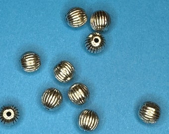 Round 6mm Pewter Beads Bali Style Corrugated  Beads 20  beads
