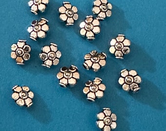 Pewter Beads Bali Style With Flower Design  12 Beads   (9x6 mm)