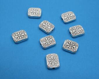 Rectangular Flower Pewter Beads Bali Style  8 Beads   (10x 12 mm)