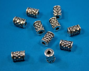 Tube Bali Style Pewter Beads 10 beads  (6 x 8  mm)