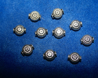 10 Bali Style Flower Pewter Beads (10 Beads)