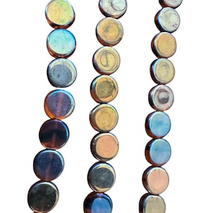 Czech Glass Translucent  Round Table Cut Iridescent Beads  (10 beads) 10 mm