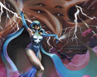 Original Raven Teen Titans Painting 16x20 - Female Superhero Mystic Energy Fanart - Dark Fantasy Comic Book Wall Art