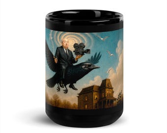 Hitchcock-Inspired Psycho House The Birds Black Glossy Mug