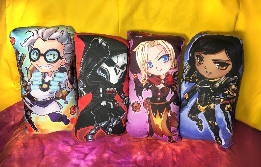 Pharah Reaper Anna Junkrat Genji Mei Widowmaker D.va and Mercy Chibi Pillow Plushies Fan Art Etsy