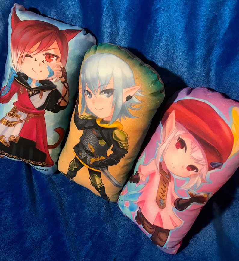 Final Fantasy XIV inspired chibi pillow plush Crystal Exarch, Haurchefant, Estinien, Aymeric, and Tataru fanart. image 2