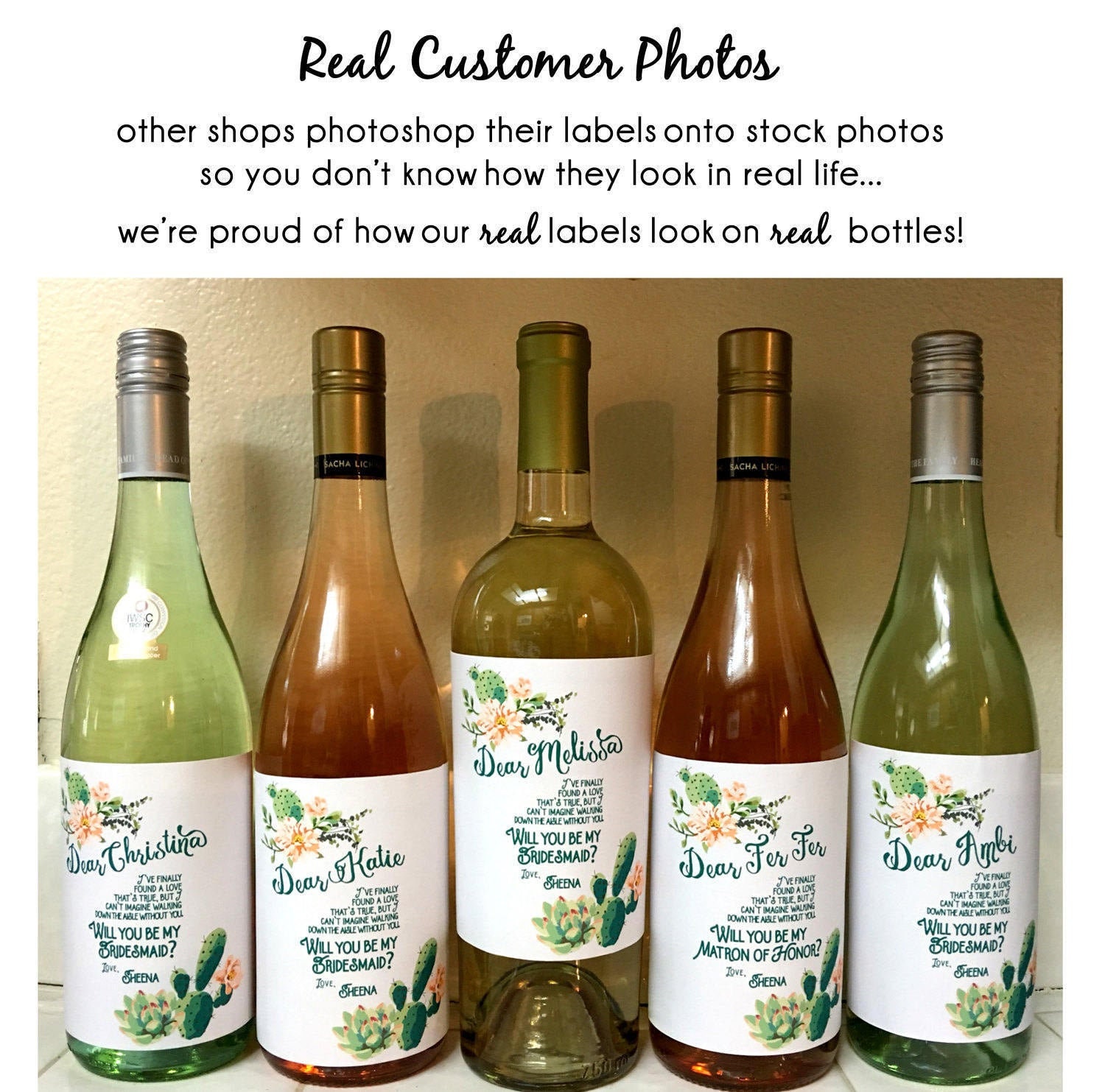 Custom Cactus Bridesmaid Proposal Wine Label ©
