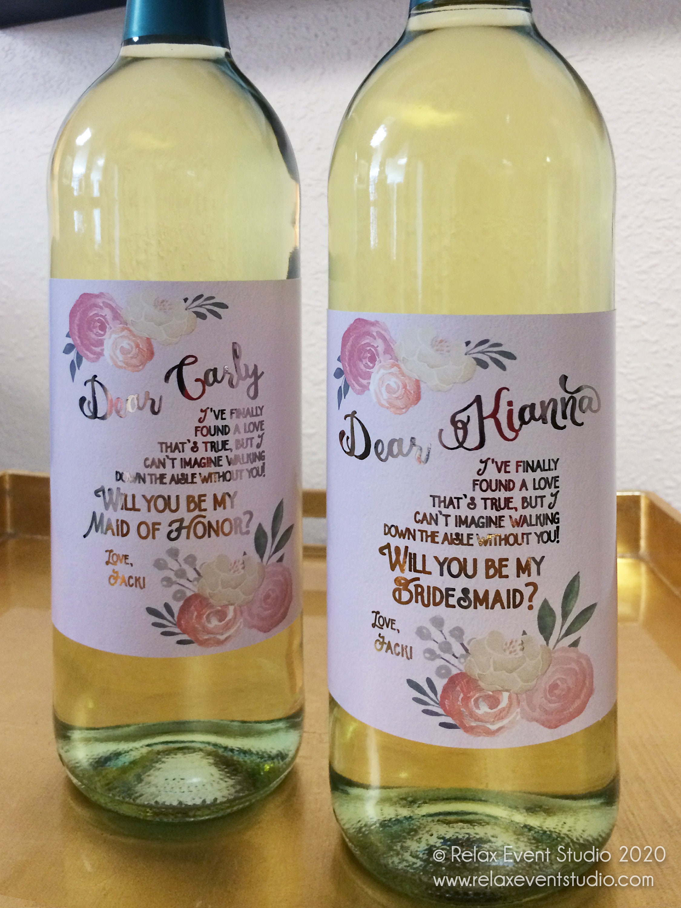Bridal Party Proposal Rose Gold Wine Label ©