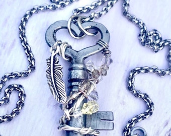 Antique heart skeleton key pendant