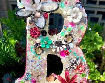 Embellished Letter B Decor: Handmade OOAK Vintage Brooch Art