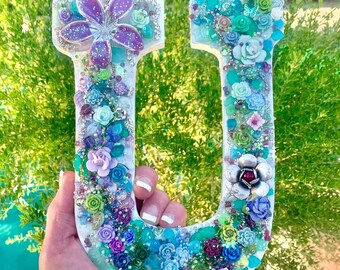 Floral Beaded Letter U, Hawaiian Wall Decor