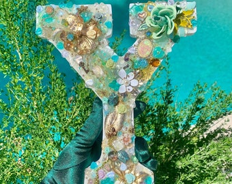 Vintage Jeweled Letter Y: Handmade Floral Initial Wall Decor