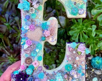 Jeweled Floral Letter E: Fairy Tale Initial Decor