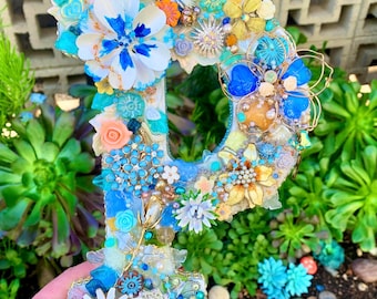 Jeweled Letter P Decor: Vintage Brooches & Swarovski Crystals