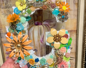 Floral Letter G Wall Decor, Vintage Brooch Art