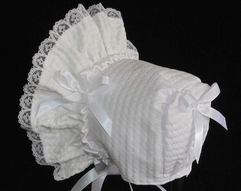 New Hamdmade Gathered with Lace and Satin Ribbon Baby Bonnet 5 Colors