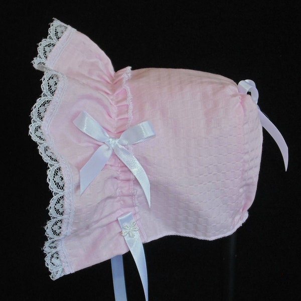 New Handmade Pink Puffy Searsucker Baby Bonnet