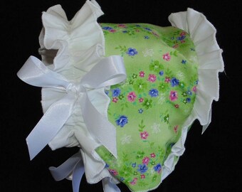 New Handmade Green Floral with Ruffled Trim Baby Fun Bonnet