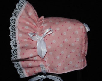 New Handmade Soft Baby Pink with Fleece lining Baby Bonnet