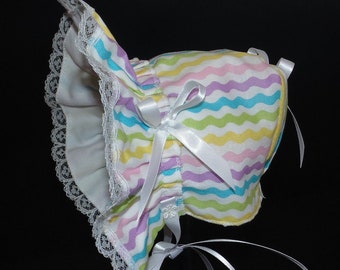 New Handmade Pastel Lines Easter Print Baby Bonnet