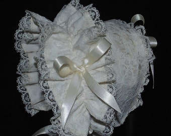 Ivory Cotton with Ivory Lace Overlay Baby Bonnet