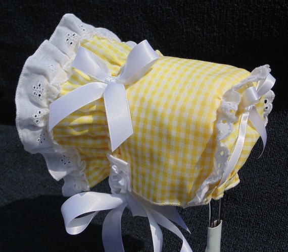 Yellow Eyelet Double Lace Front Baby Bonnet