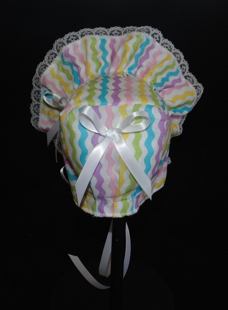 New Handmade Pastel Lines Easter Print Baby Bonnet
