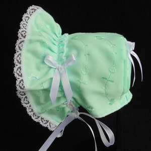 New Handmade Cotton Eyelet Baby Bonnet White, Pink, Blue, Light Blue or Mint Green image 5