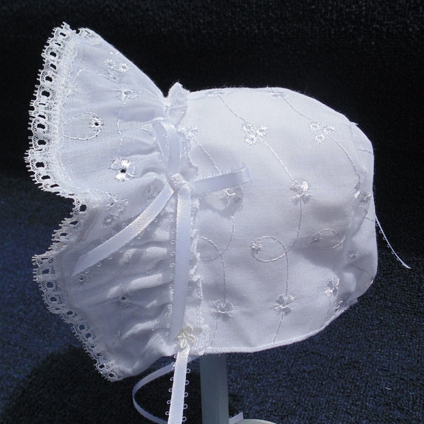 New Handmade Cotton Eyelet Baby Bonnet White, Pink, Blue, Light Blue or Mint Green