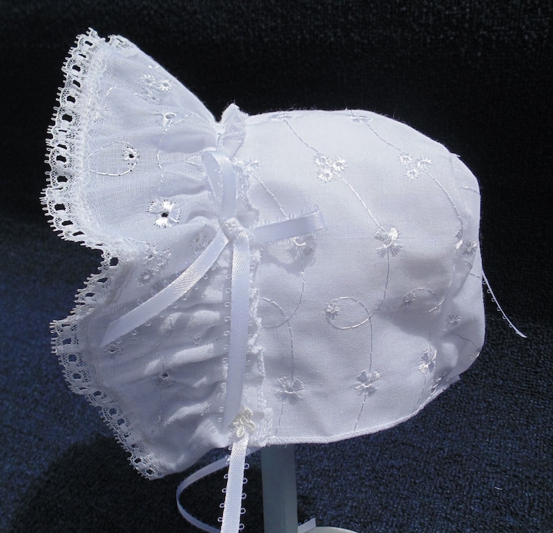 New Handmade Cotton Eyelet Baby Bonnet White, Pink, Blue, Light Blue or Mint Green image 1