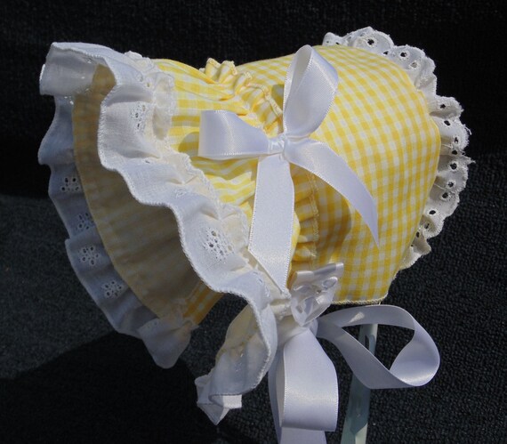 Yellow Eyelet Double Lace Front Baby Bonnet