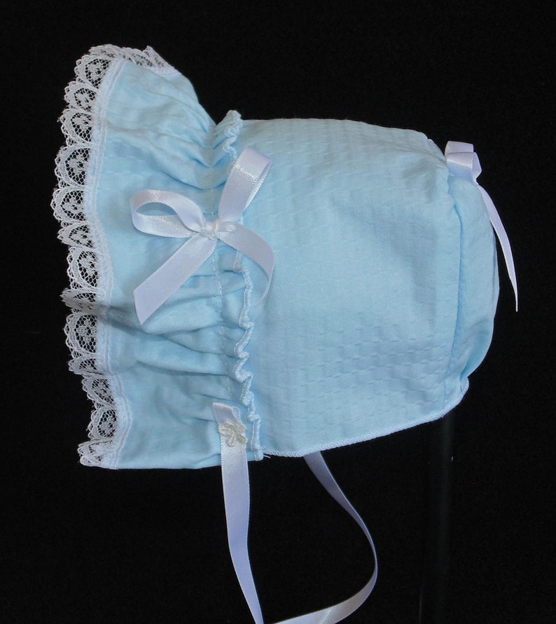 New Handmade Light Blue Puffy Searsucker Baby Bonnet image 1