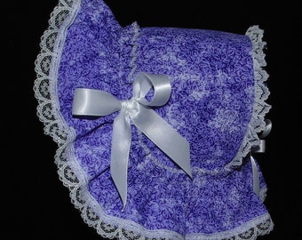 New Handmade Purple Floral Victorian Style Extended Back Baby Bonnet