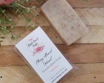 Cherry Almond Oatmeal Exfoliating Handmade Soap, Bulk Handcrafted Rustic Soap, Cold Process Soap with Oatmeal and Almond Butter, Bar Soap