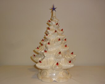 Vintage White Ceramic Christmas Tree With Red Lights 165 Vintage White Ceramic Christmas Tree With Red Lights 165