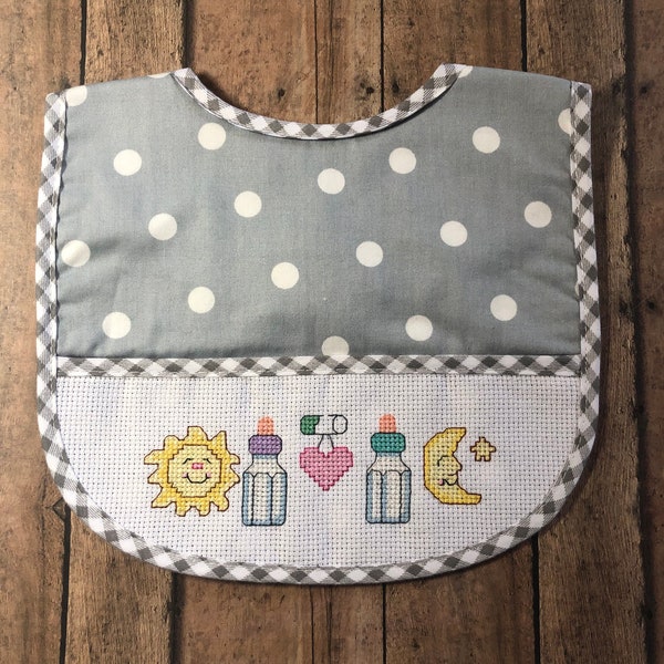 Cross Stitch Baby Bib, Newborn Cloth Cover, Charles Craft Infant Bib, New Mom Gift, Finished