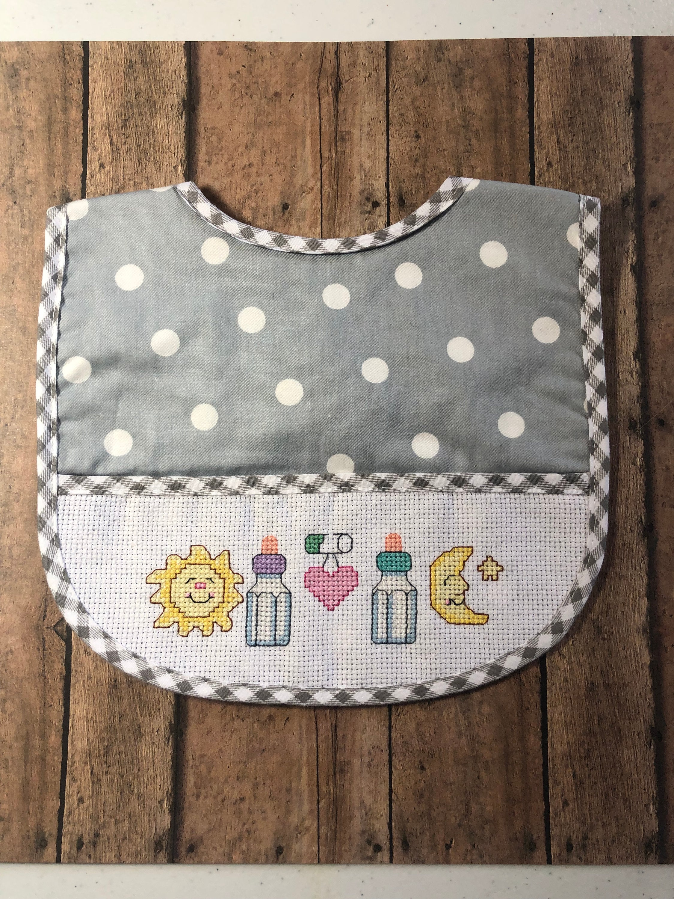 Cross Stitch Grey Baby BibHandmade Newborn GiftCharles Craft Etsy