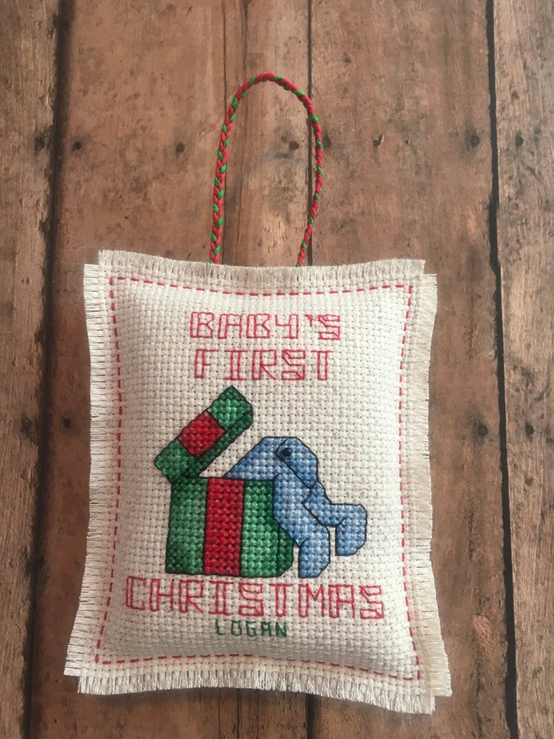 Personalized Babys First Christmas Cross Stitch Ornament Etsy